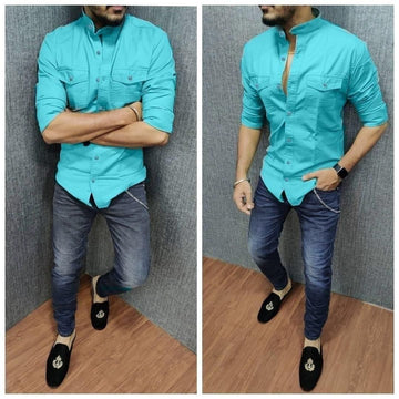 Cotton Solid Full Sleeves Slim Fit Casual Shirt Roposo Clout